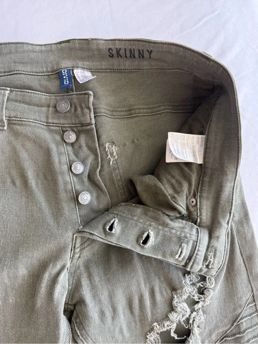 H&M Divided Jeans Men's 32/32 Dark Green Skinny Fit Denim Distressed EUC